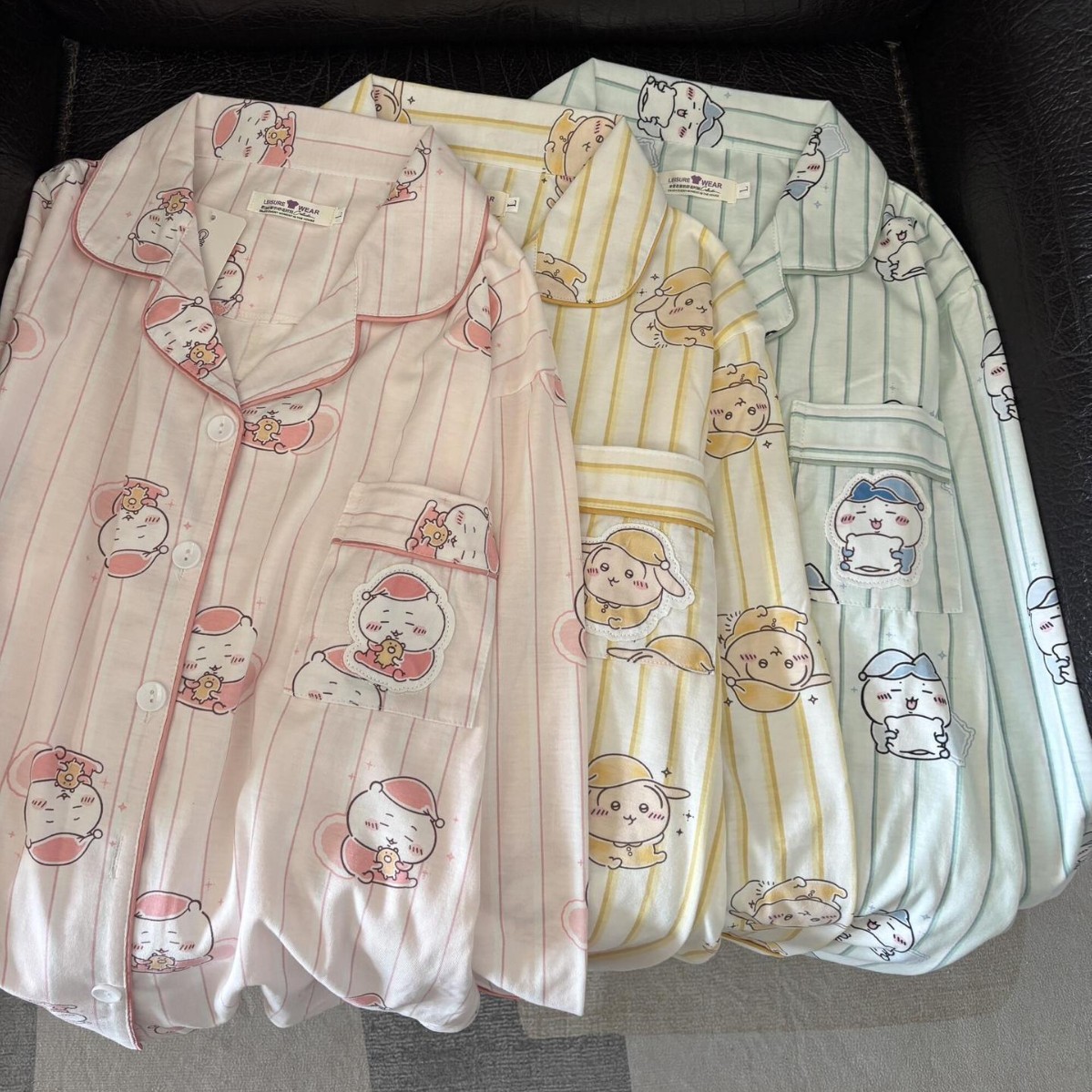 日本品质条纹chiikawa睡衣女秋冬纯棉长袖长裤卡通可爱休闲外穿家