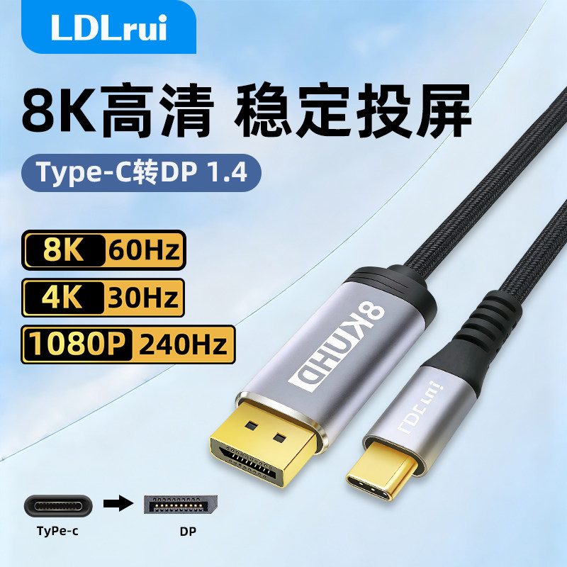 LDLrui双向typec转dp1.4线8K60Hz转接兼mac/苹果17usbc显示器接口