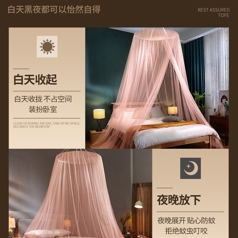 速发吊挂圆顶式蚊帐吊顶家用老式单人床免安装宫廷吊床卧室纹账王