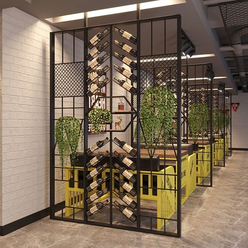 工业风铁艺红酒展示m架酒架隔断红酒架子酒吧卡座屏风隔断装饰酒