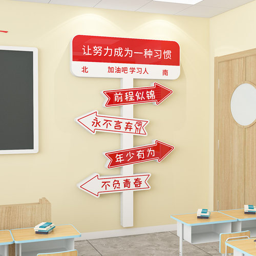 班级布置教室装饰初三高中考激励B志文字标语创意路牌文化墙贴立