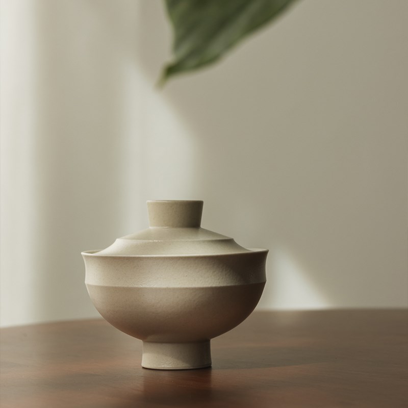 莳绘金缮竹风高足碗中o式复古甜品碗燕窝碗蒸蛋碗一人食小汤盅盖