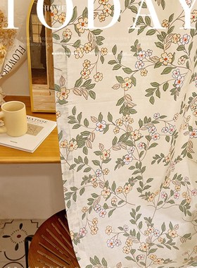 法式复古窗帘insn风女孩卧室碎花门帘飘窗半帘清新米色美式穿杆帘