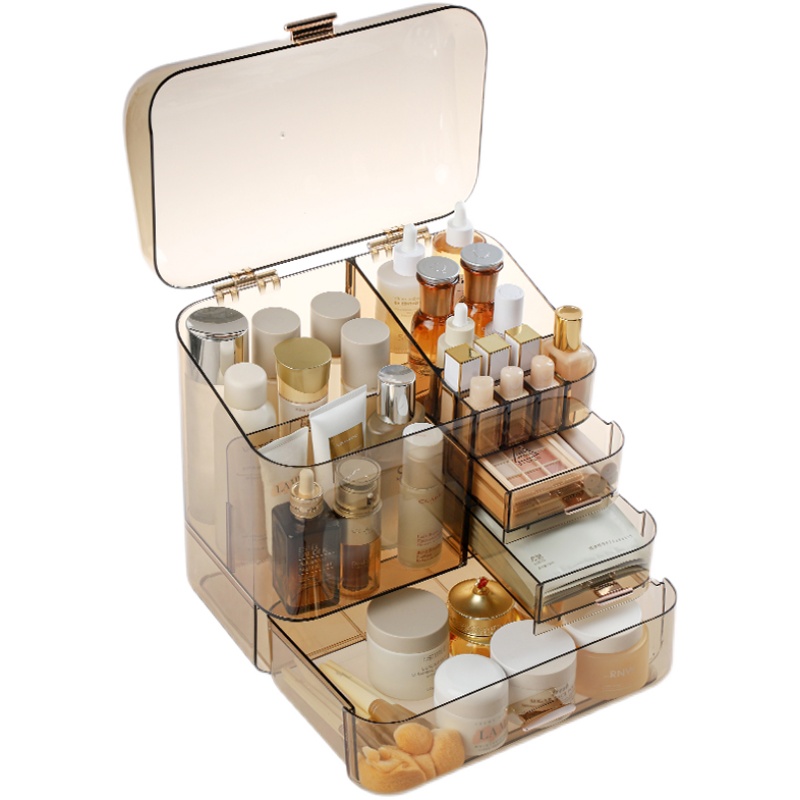 卧室化妆品收纳盒带盖梳妆u台护肤品整理置物架桌面防尘抽屉口红