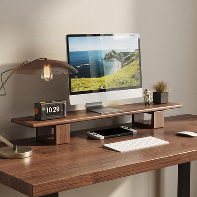 实木显示器增高架台式电脑屏幕y增高支架桌面收纳托架原木垫高架