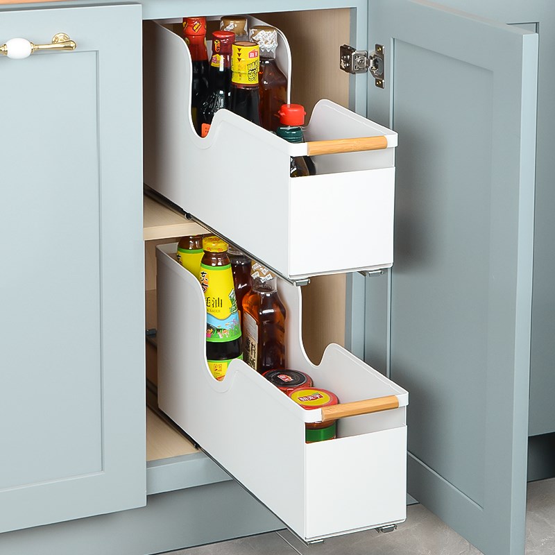 抽拉式调料置物架极窄拉篮超深柜厨房抽L屉式调味篮橱柜内部改造