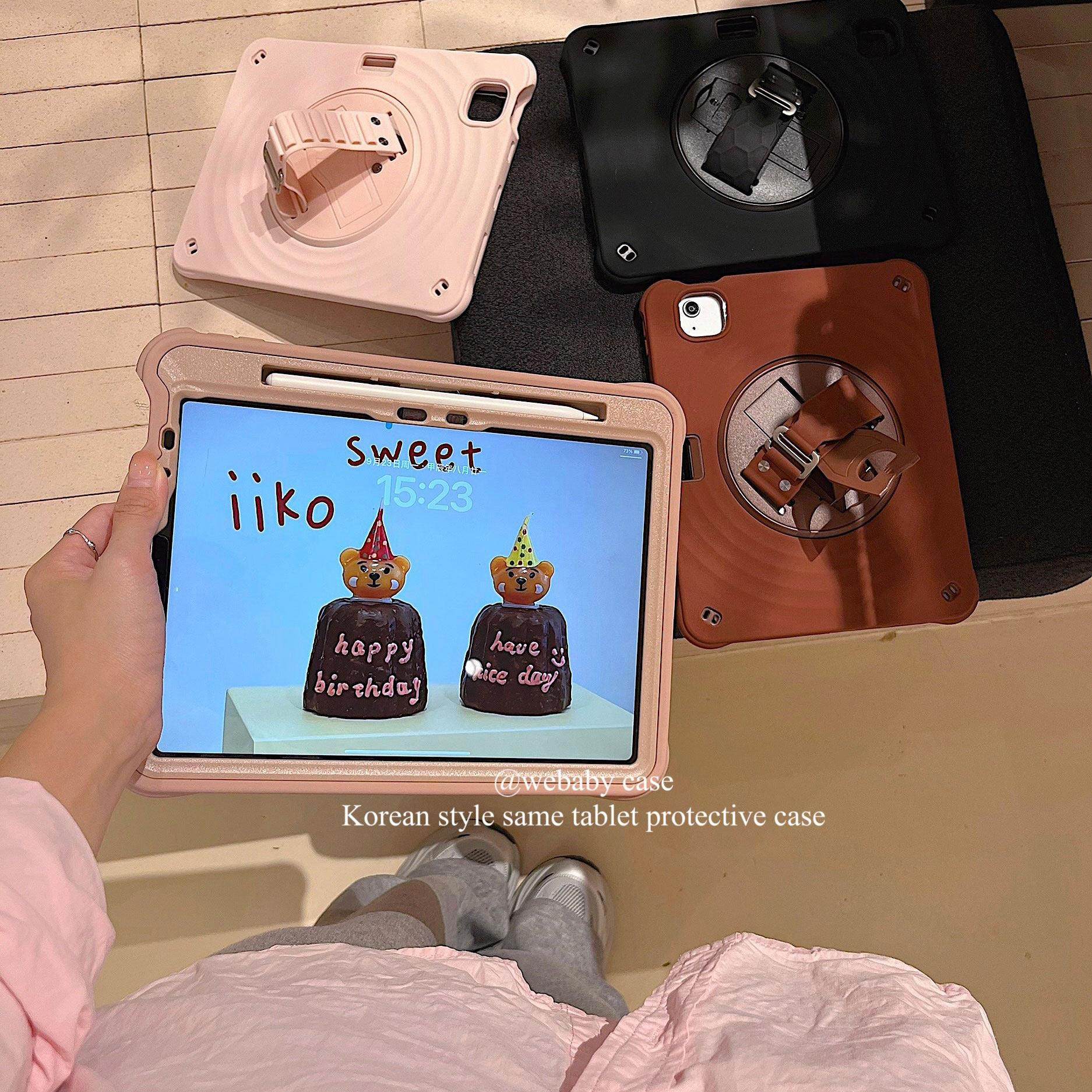 韩国咖啡厅「防摔ipad壳硅胶」摩卡/拿铁色2024pro11全包防摔air456/10.9寸10.2平板10代支架旋转保护套pro13