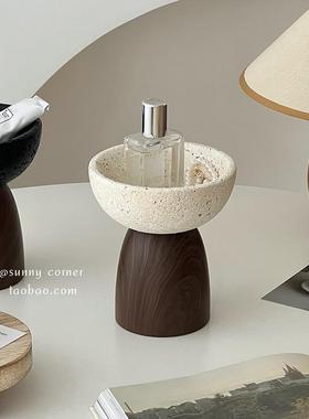 侘寂风托 托盘摆件陶瓷洞石高脚收纳盘高级感桌面玄关香薰首饰置