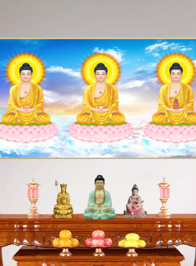 寺庙佛堂定制三世佛三宝佛挂画