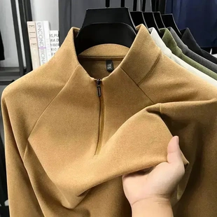 lackmeny幸绵美式男士拉链立领卫衣休闲时尚纯色双面德绒打底衫