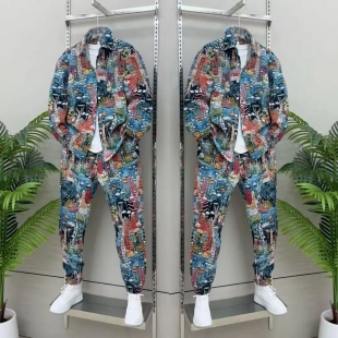 外套休闲运动裤 海底世界针织燕尾衬衫 两件套 2025秋季 聚客潮牌男装