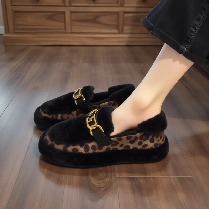 桃酥萝莉鞋服豹纹水貂绒毛毛鞋女设计感休闲加绒保暖一脚蹬豆豆鞋,女鞋,乐福鞋（豆豆鞋）,淘宝优惠券,粉丝福利购,淘宝优惠卷