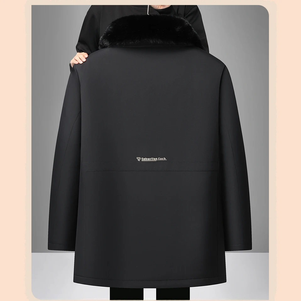 久孝感恩中老年男装加绒加厚脱卸加毛领中长款棉袄中长款可脱卸