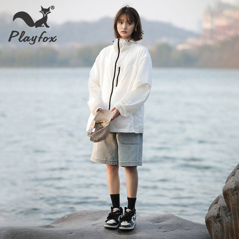 PLAYFOX2024夏季新款大帽檐连帽防晒衣皮肤衣情侣款—F042MJ061