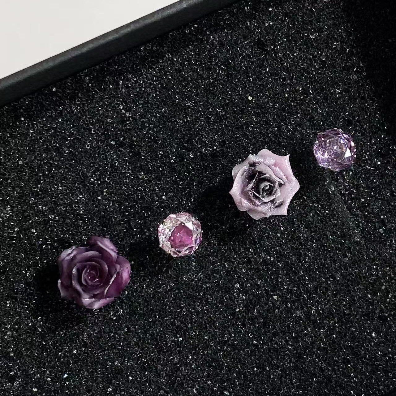 暗夜玫瑰花闪钻耳钉超仙薄荷蝴蝶