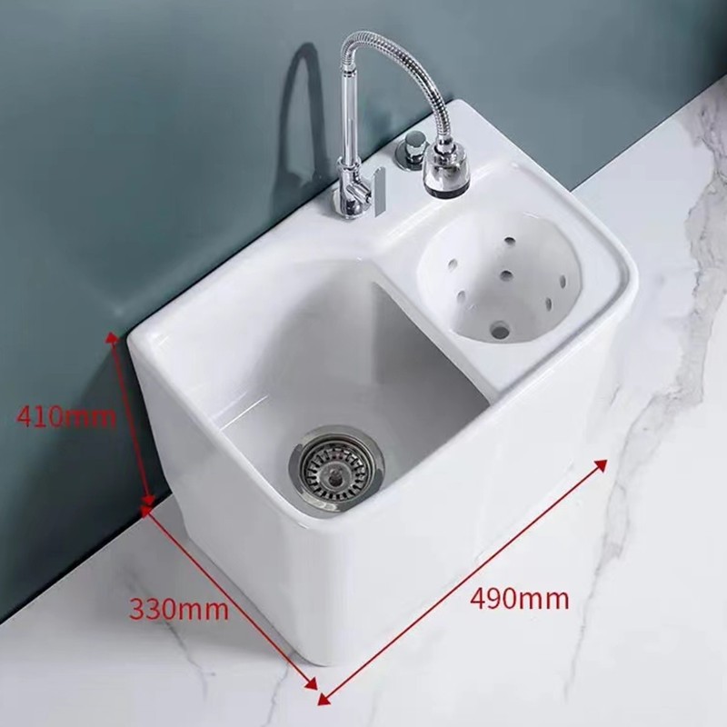 阳台拖把池洗拖布池龙头地拖盆侧排小号墩布池高脚沥水篮下水陶瓷