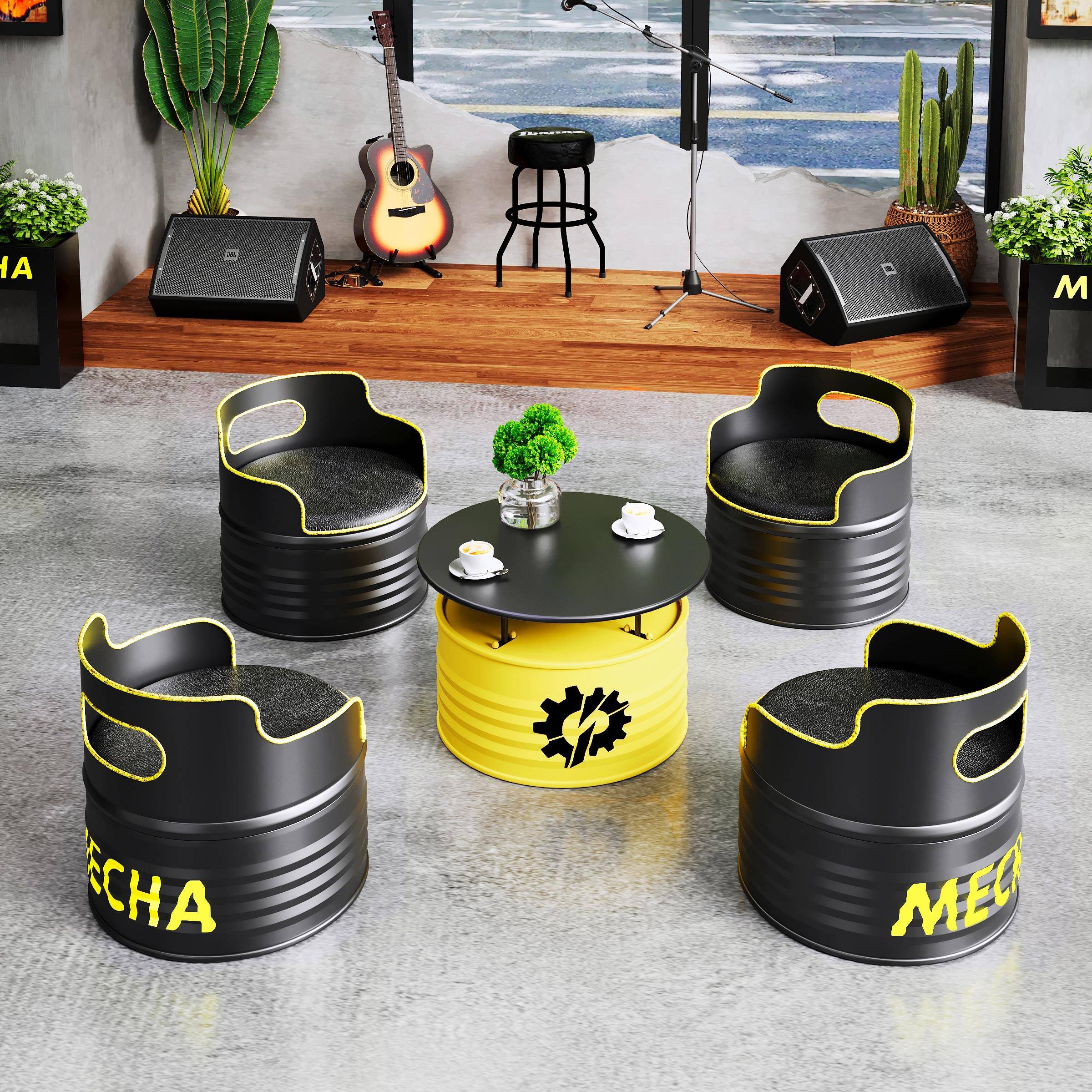 需定制工业风桌椅组合网红铁艺油桶奶茶店服装店休息区酒吧清吧卡