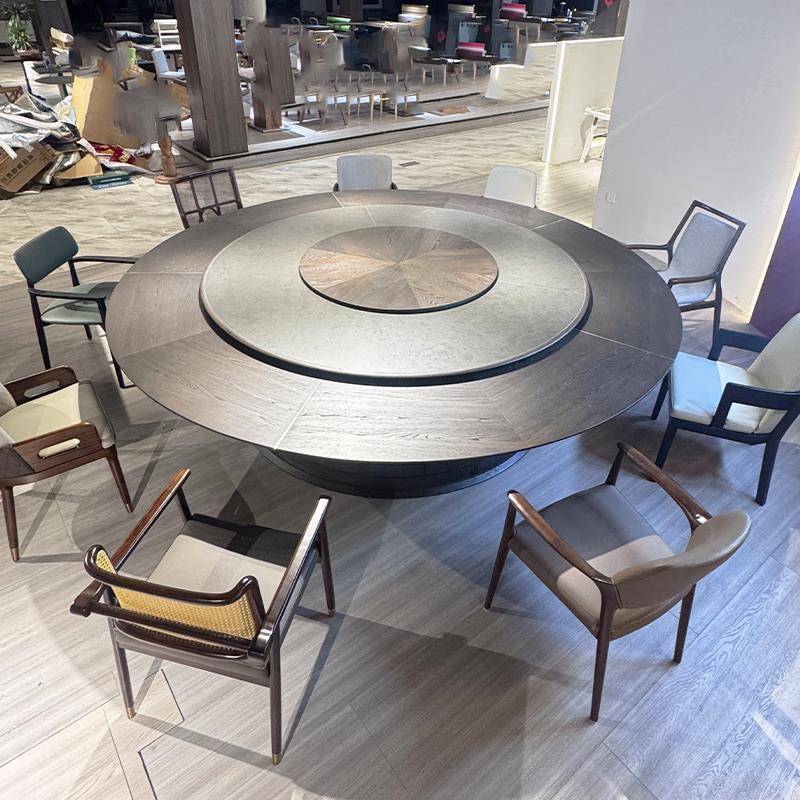 需定制实木岩板电动大圆桌商用15人20人餐桌椅酒店会所包厢火锅店