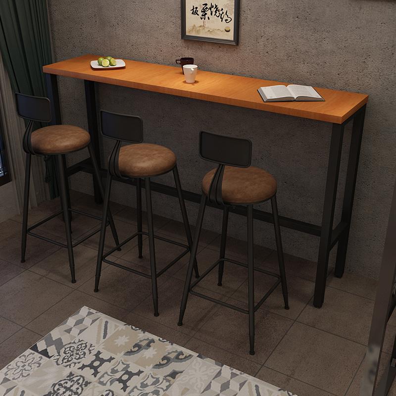 需定制美式铁艺实木吧台桌奶茶店靠墙酒吧复古高脚桌椅组合长条窄