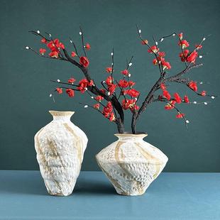 家居玄关民宿插花水培复古白色花器摆件 景德镇侘寂风陶瓷花瓶日式