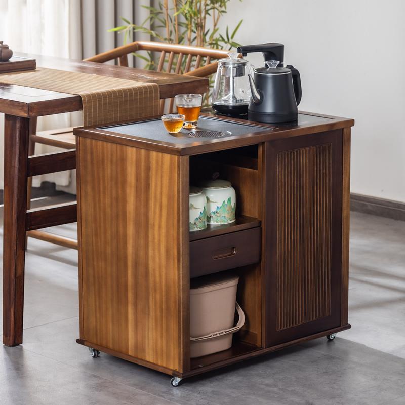 胡桃木茶水柜移动茶水台茶桌侧边柜烧水壶一体边几茶台茶柜置物架