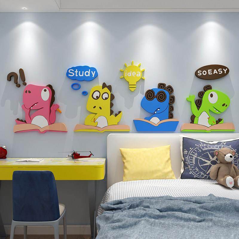 儿童房间书房布置男女孩卧室墙面装饰用品公主床头卡通背景贴纸画