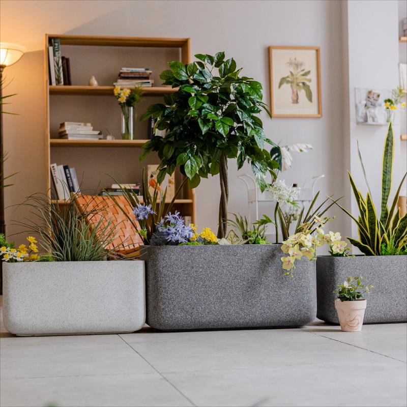 现代简约长方形镁泥花盆户外庭院绿植种植隔断花箱水泥花槽马槽盆