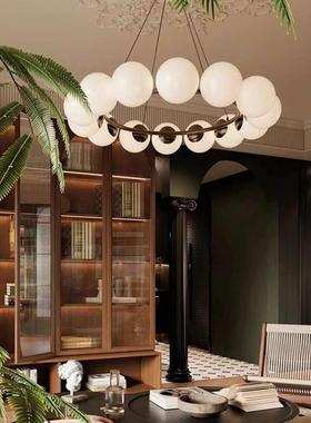 Venza珍珠黑环球球吊灯法式覆古风简约大气客厅主灯长形餐厅灯