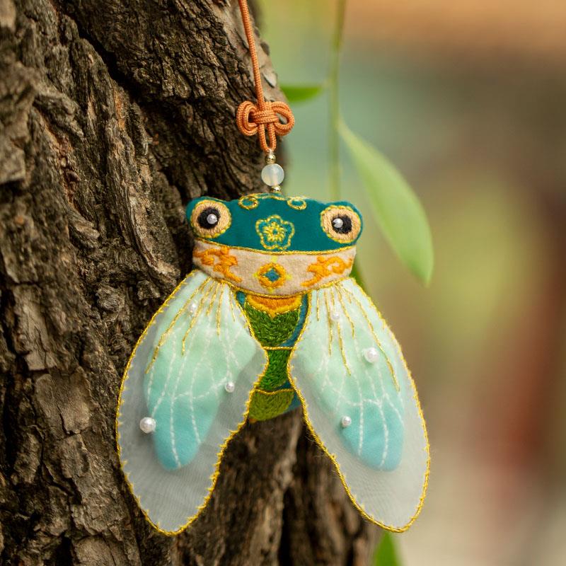 放羊班平安符手工刺绣diy材料包金蝉挂件自绣香囊平安福随身礼物