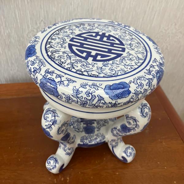 青花瓷彷古典四脚古凳子客厅落地桌面摆件手绘拼接景德镇花盆底座
