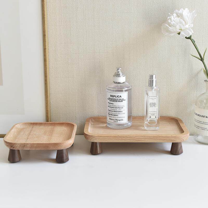 中古风实木带脚托盘饰品香薰摆盘木质展示家用创意简约收纳盘摆件