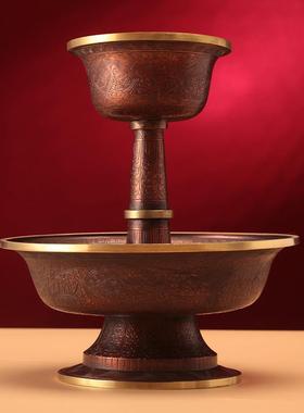 供护法杯尼泊尔红铜手工护杯居家供具供佛供茶护法杯格桑花八吉祥