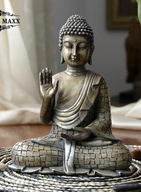 中式复古释迦摩尼如来佛祖佛像桌面摆件保平安风水泰国佛头工艺品