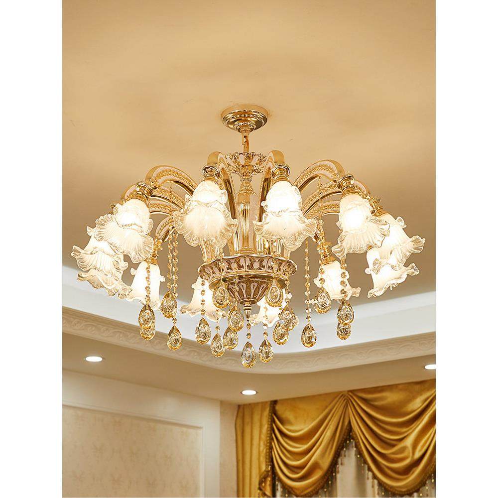 欧式客厅吊灯现代简约轻奢饭厅卧室主灯朝下简欧大厅新款水晶灯具