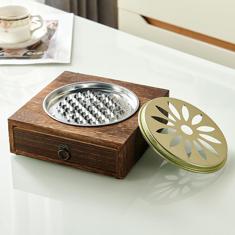 桌面木质蚊香盒通用实木蚊香架檀香盒子盘香盒落地家用熏香接灰盘