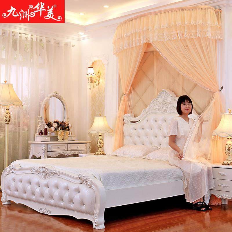 2024年新款家用U型伸缩蚊帐隐形折叠导轨1.8米床支架1.5m2公主风