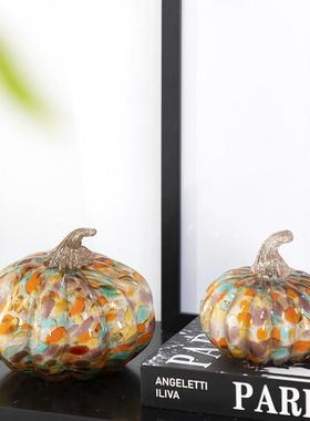 木南现代简约琉璃炫彩南瓜工艺品摆件艺术客厅玄关桌面家居装饰品