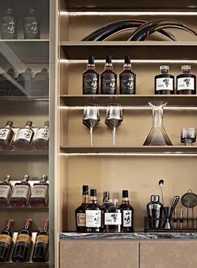 设计师严选样板房间吧台酒柜主题软装轻奢烟灰色球盖酒具酒杯摆件