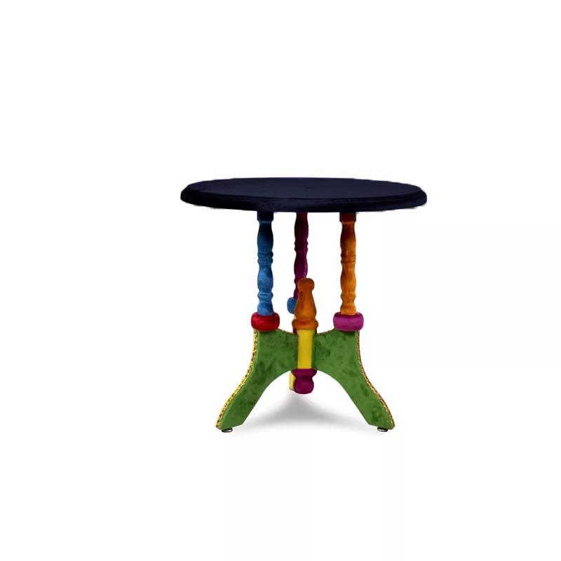 北欧设计师撞色实木茶几ins简约阳台小圆桌子小户型角几沙发边几