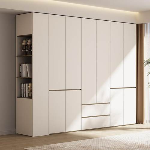 免拉手ENF级实木衣柜家用卧室新款大衣橱奶油风分段式柜子欧松板