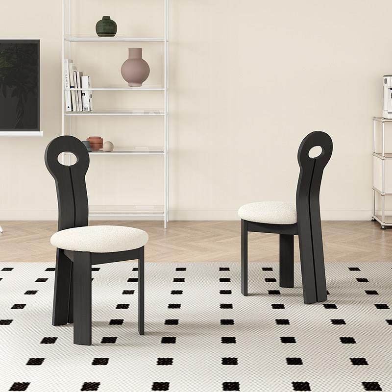 法式复古实木餐椅家用小户型设计师化妆样板间黑色羊羔绒靠背椅,住宅家具,餐椅,淘宝优惠券,粉丝福利购,淘宝优惠卷