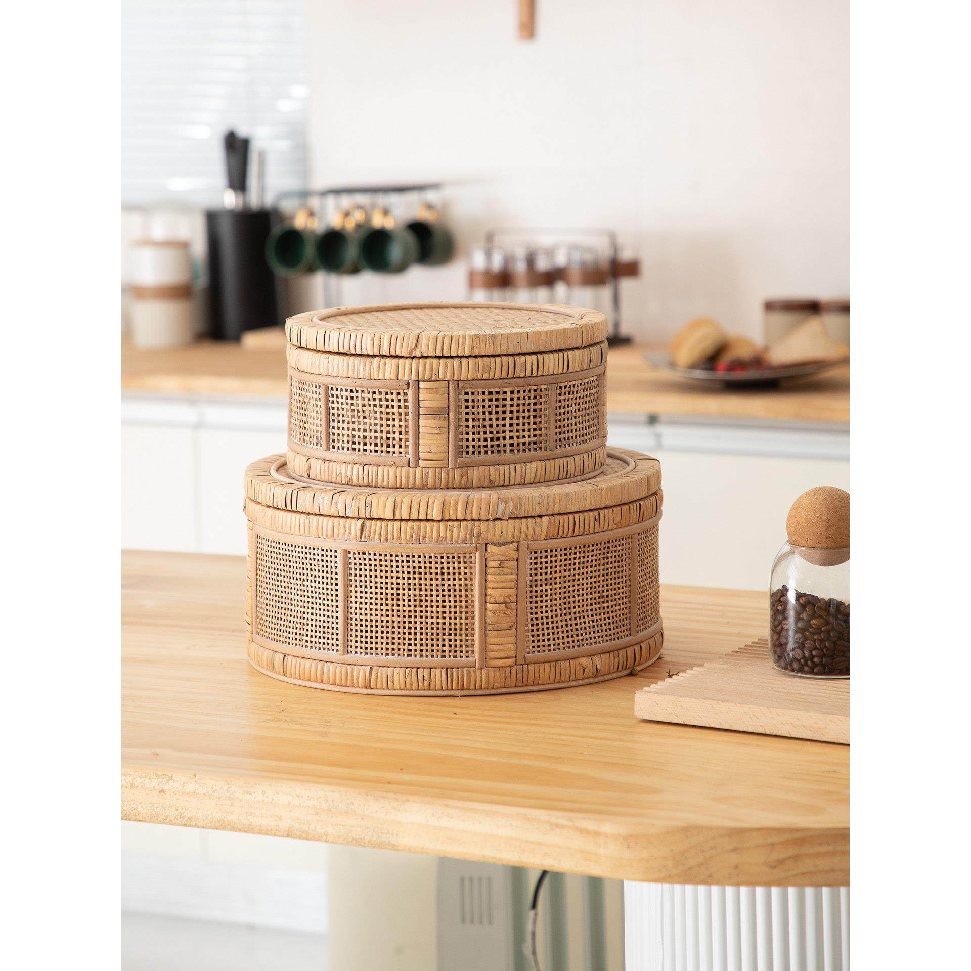 波西米亚手工藤编收纳盒家用桌面零食筐大号分格托盘内衣分类收纳,收纳整理,桌面收纳盒,淘宝优惠券,粉丝福利购,淘宝优惠卷