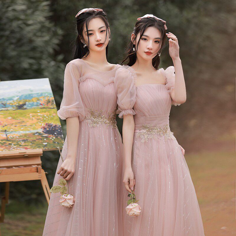 速发粉色伴娘服2021新款秋冬礼服/晚装