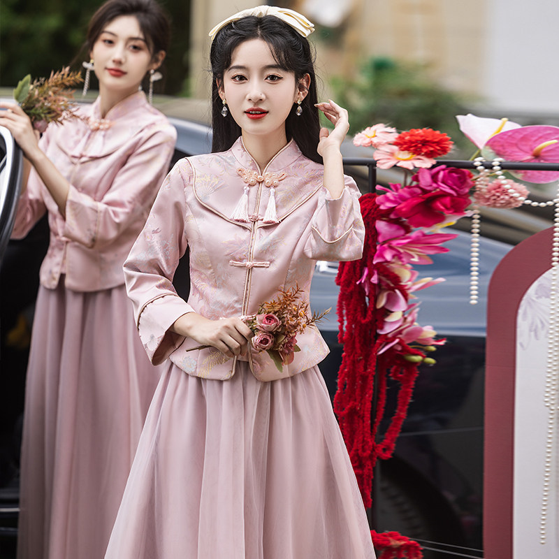 速发中式伴娘服粉色2025新款礼服/晚装
