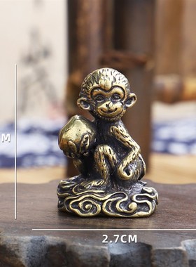 速发仿寿纯铜生肖猴子献古桃摆件家居饰品创意老人贺寿黄品礼铜工