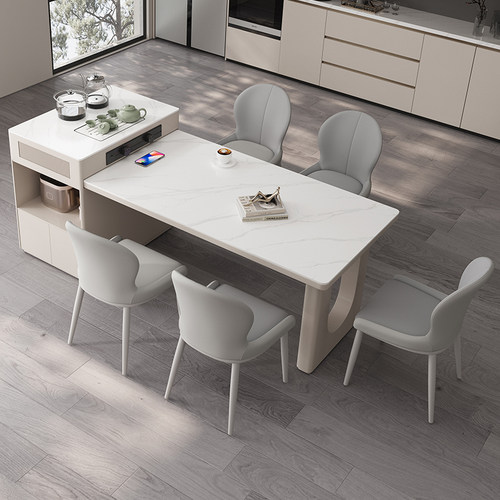 速发岛台餐桌一体家用高级可伸缩简餐型小约岩板户桌椅组合