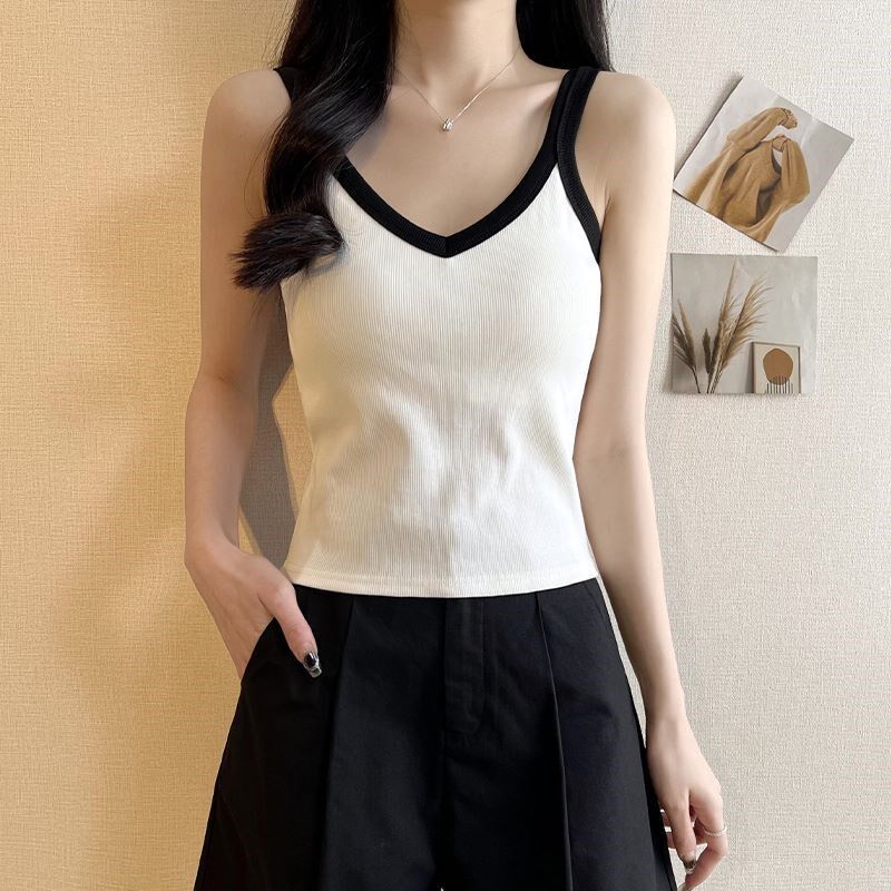 速发大码带胸垫穿带背心秋外吊内搭胖妹妹拼款运动短色无袖上衣