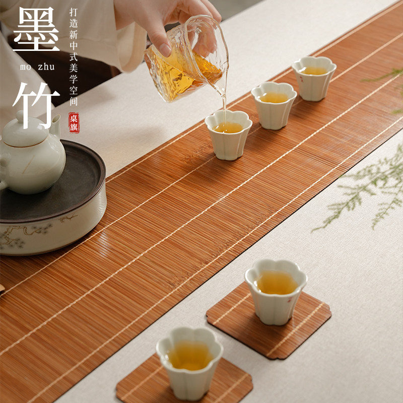 速发新桌式中旗防水茶茶席桌垫布茶具配件茶垫茶台桌垫禅意竹席