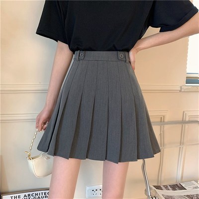 速发灰色大码高褶裙春秋半身裙百腰a字裙裙黑kj色短裙