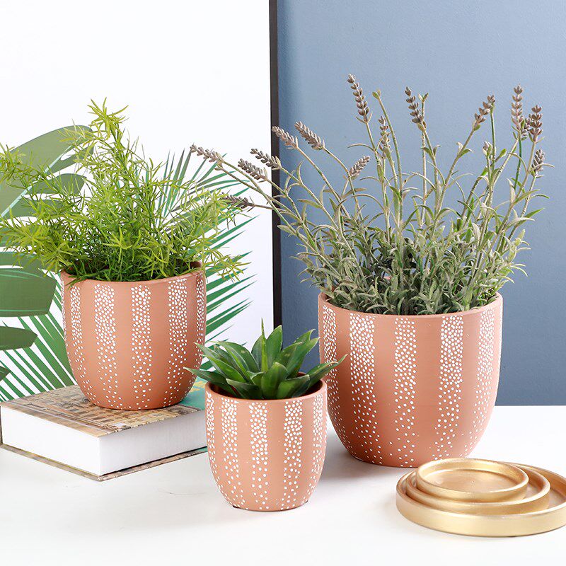 速发机雕手脚白点素烧收工陶瓷花盆圆形透气红肉土粗陶多陶盆栽仙